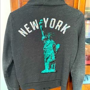 Victoria Secret Statue of Liberty Sequin New York hoodie jacket zip up Gray
